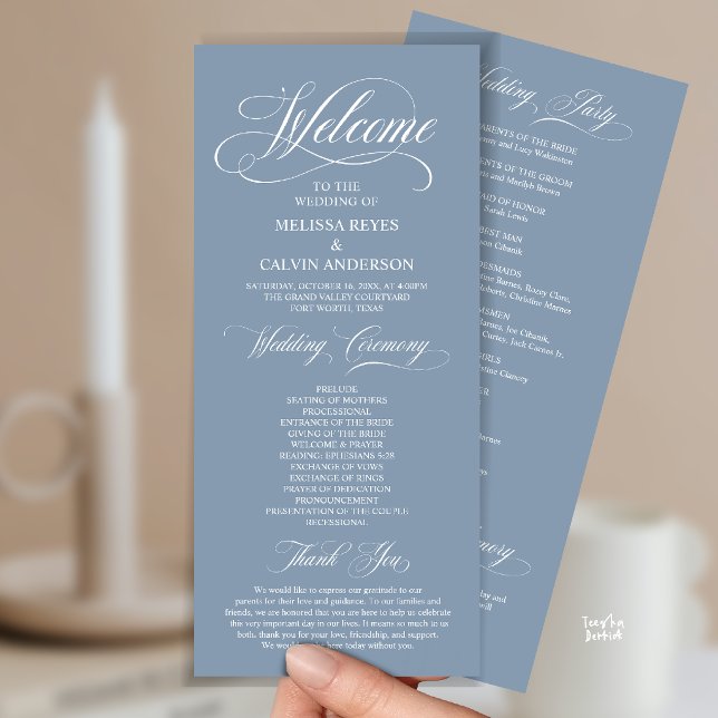 Elegant Wedding Ceremony Order, Dusty Blue Program (Elegant Wedding Ceremony Order, Party, Memorial, Classy Program Card in Dusty Blue)