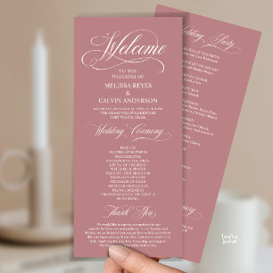 Elegant Wedding Ceremony Order, Dusty Rose Pink Program