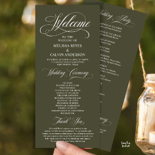 Elegant Wedding Ceremony Order, Olive Green Garden Program