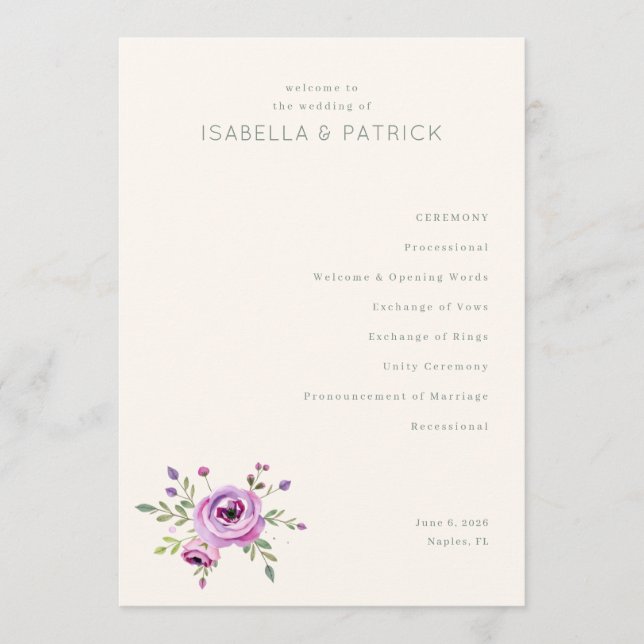 Elegant Wedding Ceremony Program (Front)