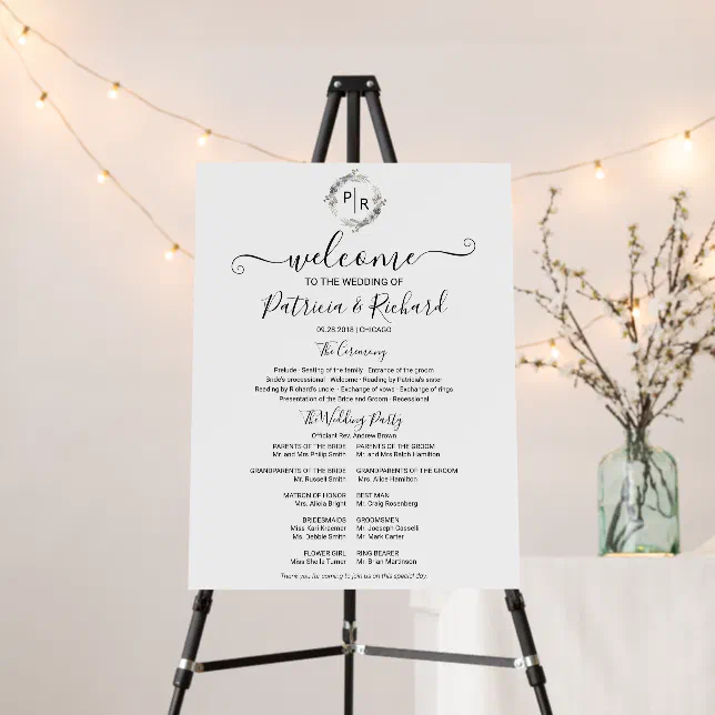 Elegant Wedding Ceremony Program Sign Foam Board | Zazzle