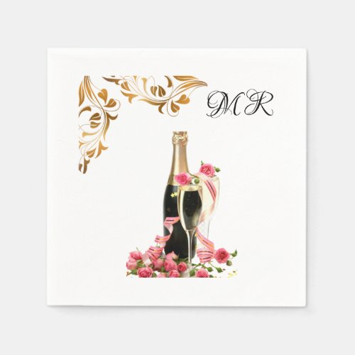 Elegant Wedding Champagne Monogram Cocktail Napkin