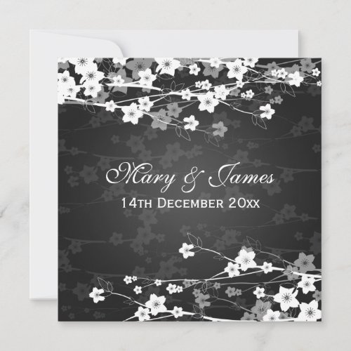 Elegant Wedding Cherry Blossom Black Custom Invitation
