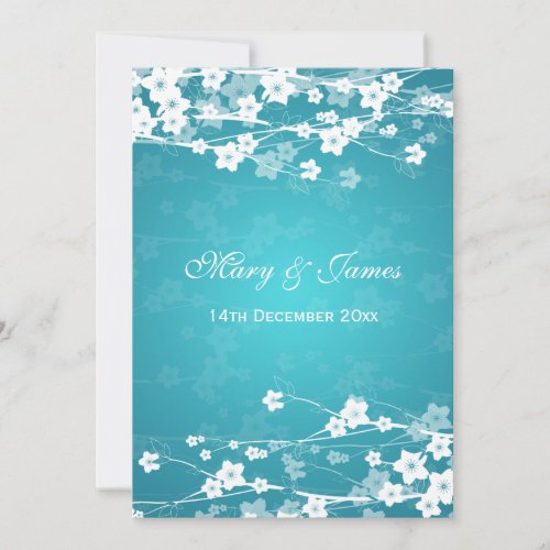 Elegant Wedding Cherry Blossom Blue Invitation