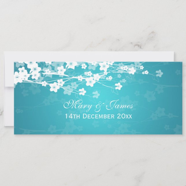 Elegant Wedding Cherry Blossom Blue Invitation (Front)