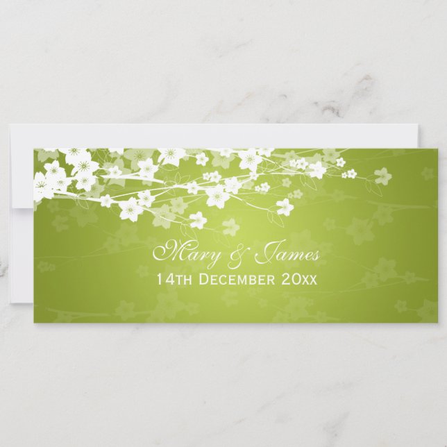 Elegant Wedding Cherry Blossom Lime Green Invitation (Front)