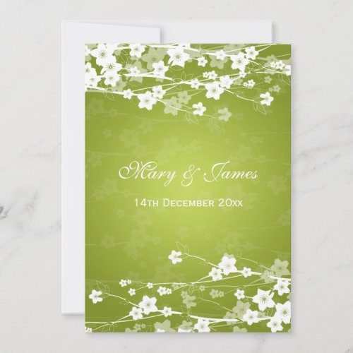 Elegant Wedding Cherry Blossom Lime Green Announcements