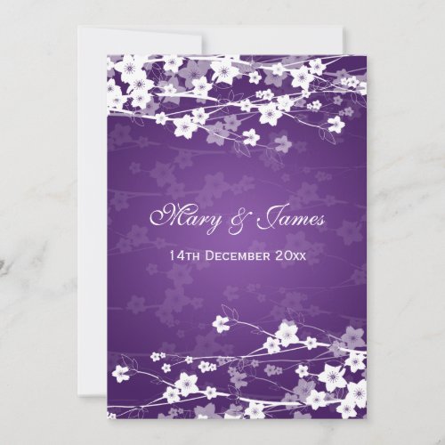 Elegant Wedding Cherry Blossom Purple Custom Announcements