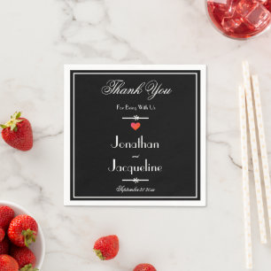 Elegant Wedding Chic Black & White Red Heart Paper Napkins