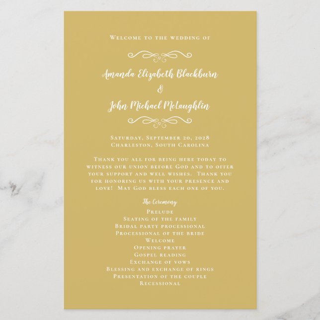 Elegant Wedding Chic Gold Modern Ceremony Program  (Front)