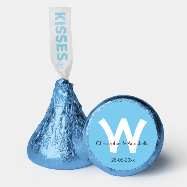  Elegant Wedding Chic Monogram + Names Aqua Blue  Hershey®'s Kisses® (Front)