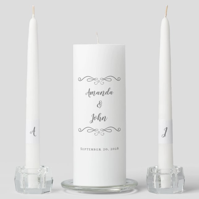 Elegant Wedding Classic Ceremony Bride Groom Gray  Unity Candle Set (Front)