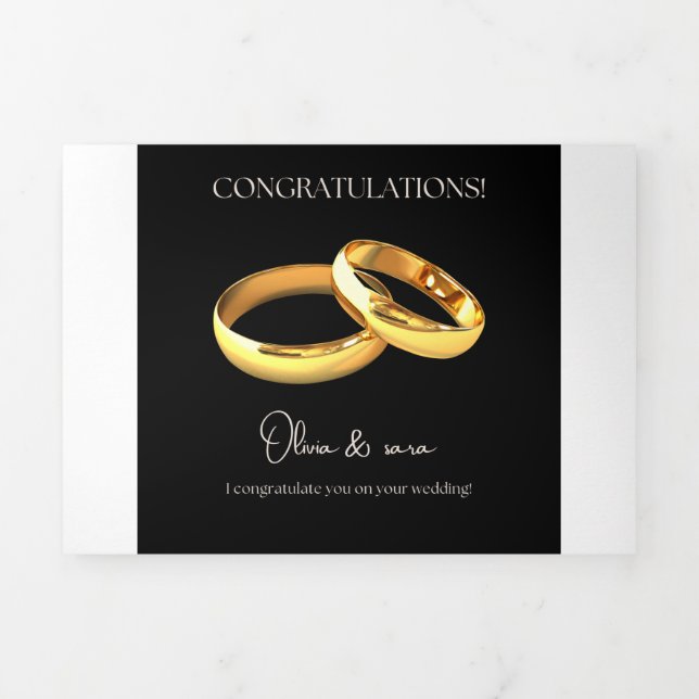 Elegant Wedding Congratulations Card – Gold Rings  (Cover)