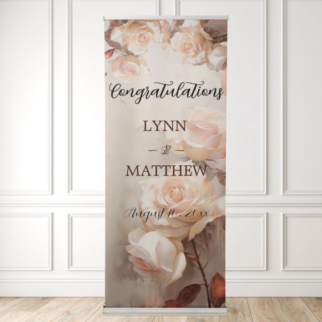 Elegant Wedding Congratulations Soft Summer Roses Retractable Banner (Elegant Wedding Congratulations Soft Summer Roses Retractable Banner)
