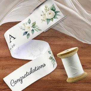 Elegant Wedding Congratulations White Floral Satin Ribbon