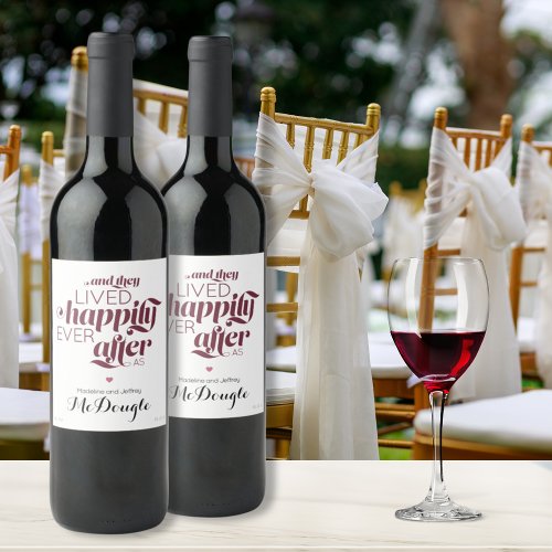 Elegant Wedding Couple  Date Script Burgundy  Wine Label