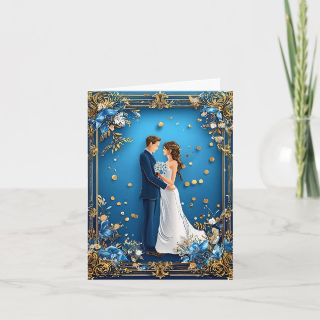 Elegant Wedding Couple Embracing with Floral Frame Invitation (Front)