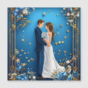 Elegant Wedding Couple Embracing with Floral Frame Magnetic Invitation