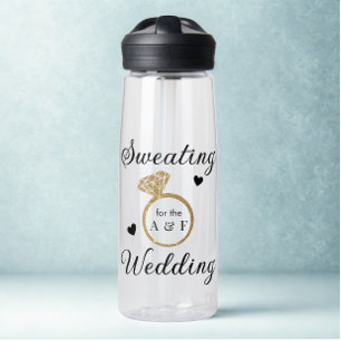 Elegant Wedding Couple Name   Bride Glittery Ring Water Bottle
