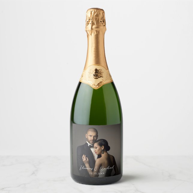 Elegant Wedding Couple Photo Sparkling Wine Label (Front)