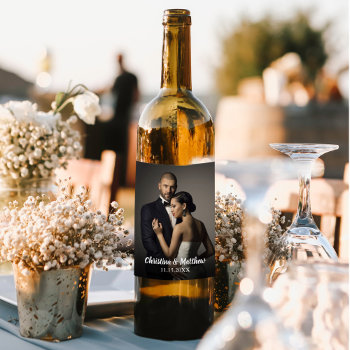Elegant Wedding Couple Photo Wine Label by DancingPelican at Zazzle