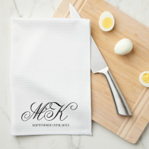 Elegant Wedding Couples Initials Script Monogram Kitchen Towel