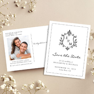 Elegant Wedding Crest Monogram Photo Save The Date Announcement Postcard