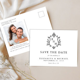 Elegant Wedding Crest Monogram Photo Save The Date Announcement Postcard