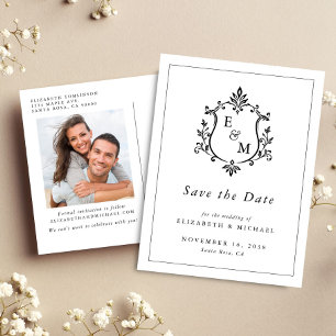 Elegant Wedding Crest Monogram Photo Save The Date Announcement Postcard