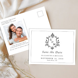 Elegant Wedding Crest Monogram Photo Save The Date Announcement Postcard
