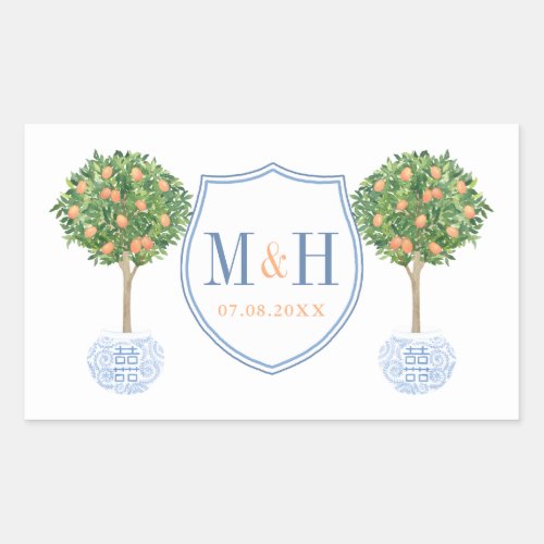 Elegant Wedding Crest Monogram Thank You Favor Rectangular Sticker