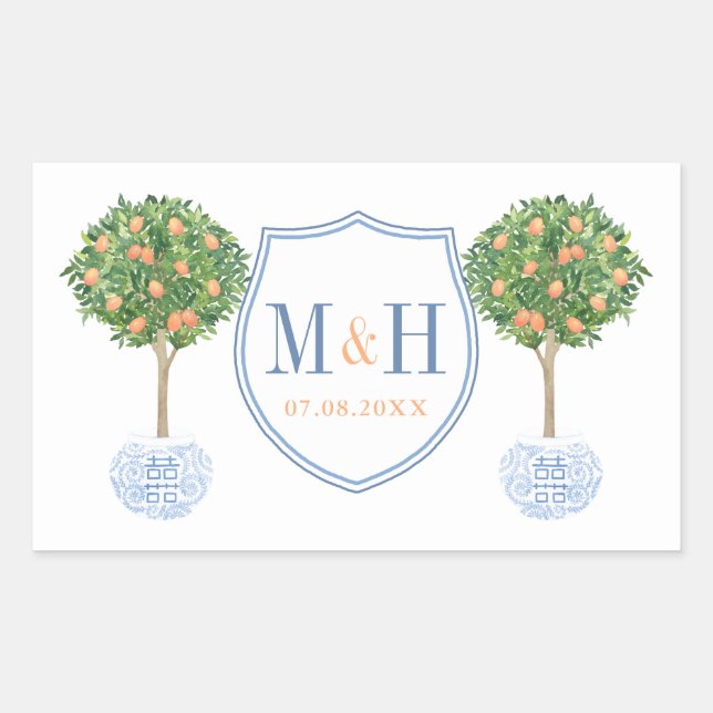 Elegant Wedding Crest Monogram Thank You Favor Rectangular Sticker (Front)