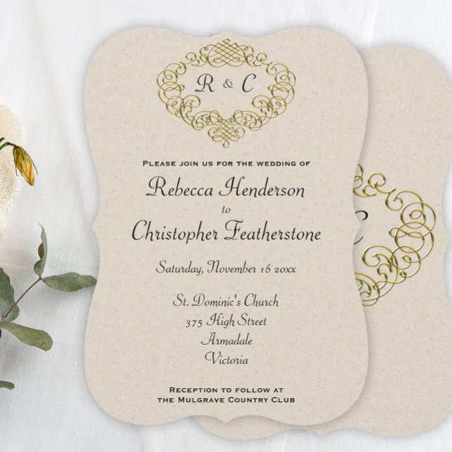Elegant Wedding Crest Monogrammed Curved Wedding Invitation (Creator Uploaded)