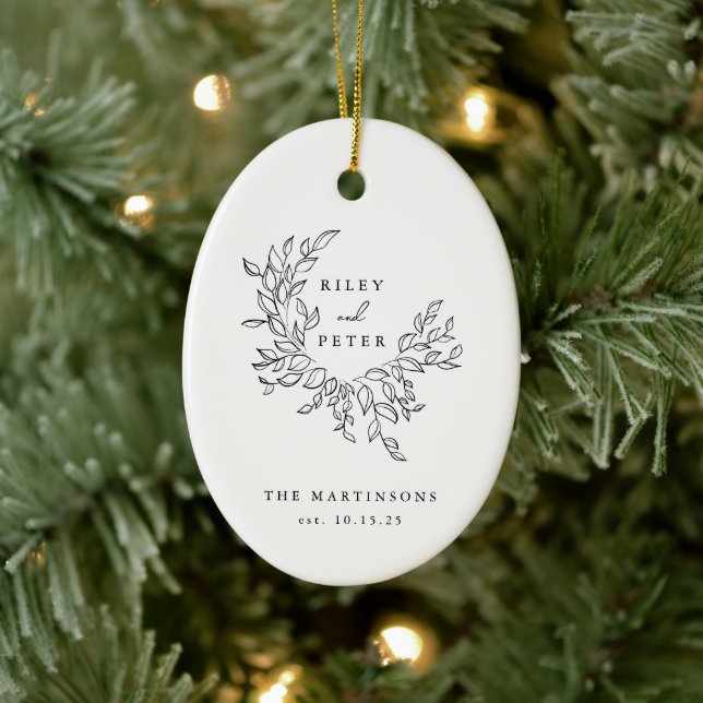 Elegant Wedding Crest Personalized Keepsake Ceramic Ornament (Tree)