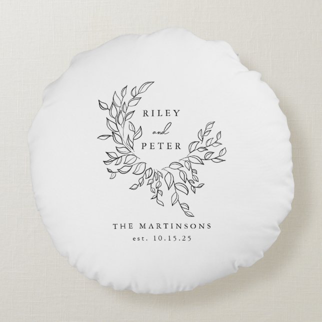 Elegant Wedding Crest Personalized Keepsake Round Pillow (Back)