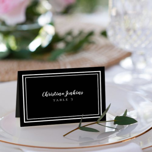 Elegant Wedding Custom Guest Place Card Chic Black
