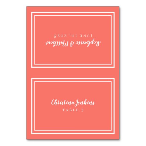 Elegant Wedding Custom Guest Place Card Coral