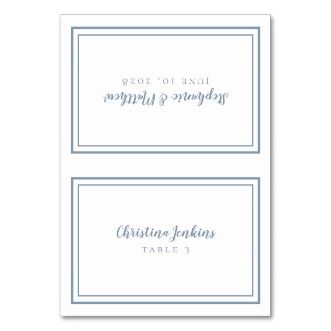 Elegant Wedding Custom Guest Place Card Dusty Blue (Front)
