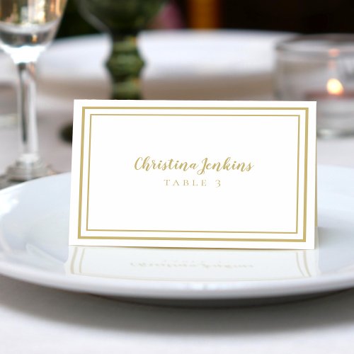 Elegant Wedding Custom Guest Place Card Gold White
