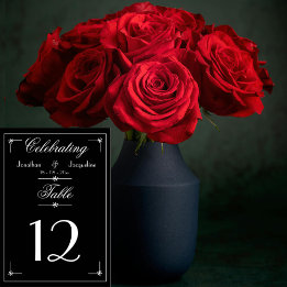 Elegant Wedding Custom Script Names Black & White Table Number