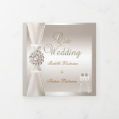 Elegant Wedding Damask Cream White Champagne 3 Tri-Fold Invitation (Cover)