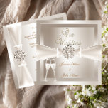 Elegant Wedding Damask Cream White Champagne Invitation at Zazzle