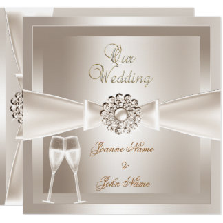 Elegant Wedding Damask Cream White Champagne Invitation