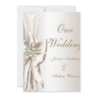 Elegant Wedding Damask Pearl Cream White Bow