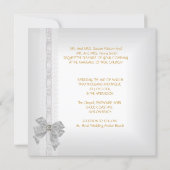 Elegant Wedding Damask Silver White Bow Set Invitation (Back)