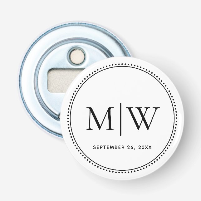 Elegant Wedding Date Couple Monogram White Bottle Opener (Front)