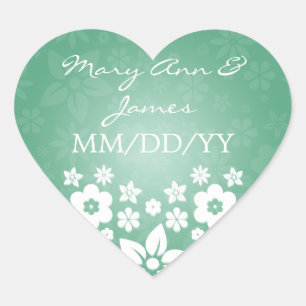 Elegant Wedding Date Flowery Heart Mint Green Sticker