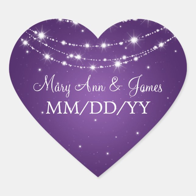 Elegant Wedding Date Sparkling Chain Purple Heart Sticker (Front)