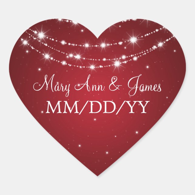 Elegant Wedding Date Sparkling Chain Red Heart Sticker (Front)