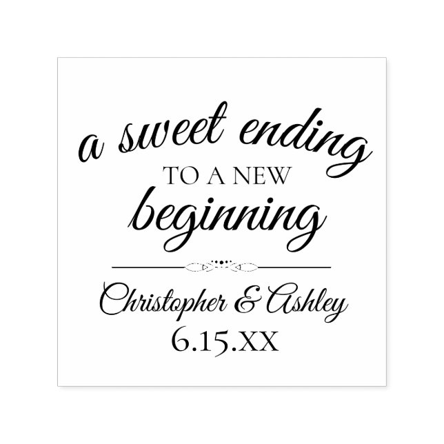 Elegant Wedding Date Sweet Ending New Beginning Self-inking Stamp (Design)
